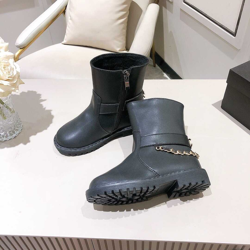 Ch*el kids cc chain leather boots