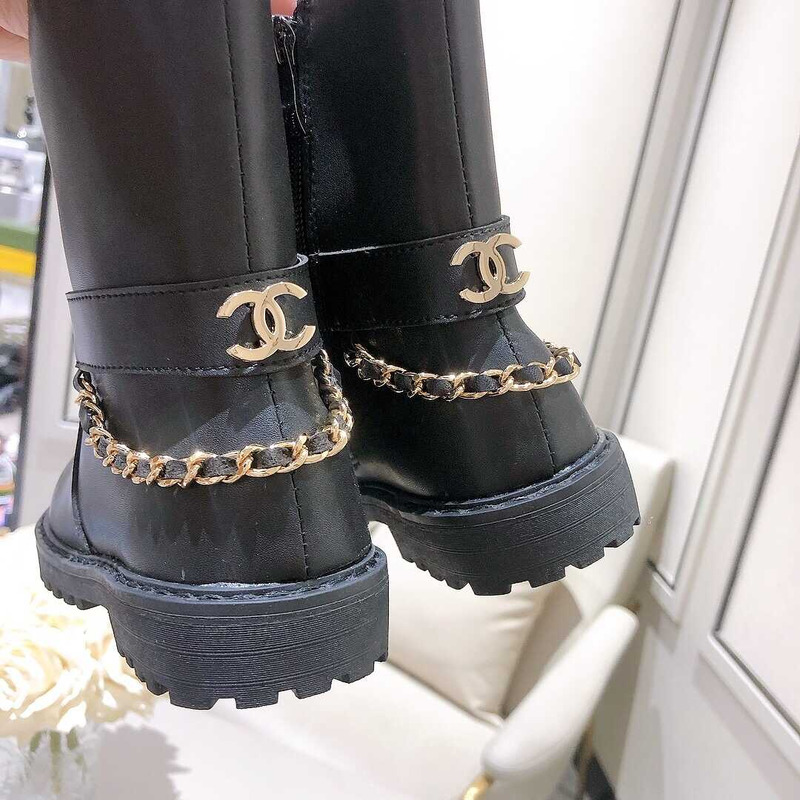 Ch*el kids cc chain leather boots