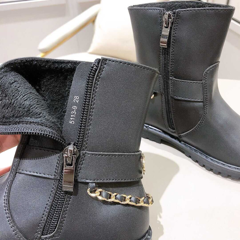 Ch*el kids cc chain leather boots