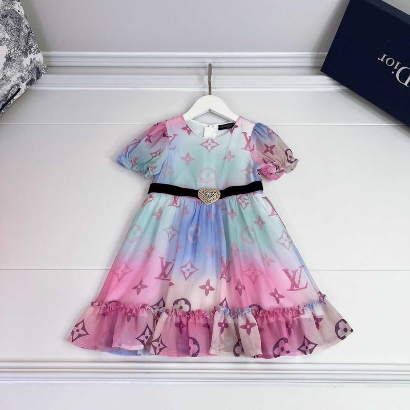 l**is V*t*n kids print ruffle trim mesh dress