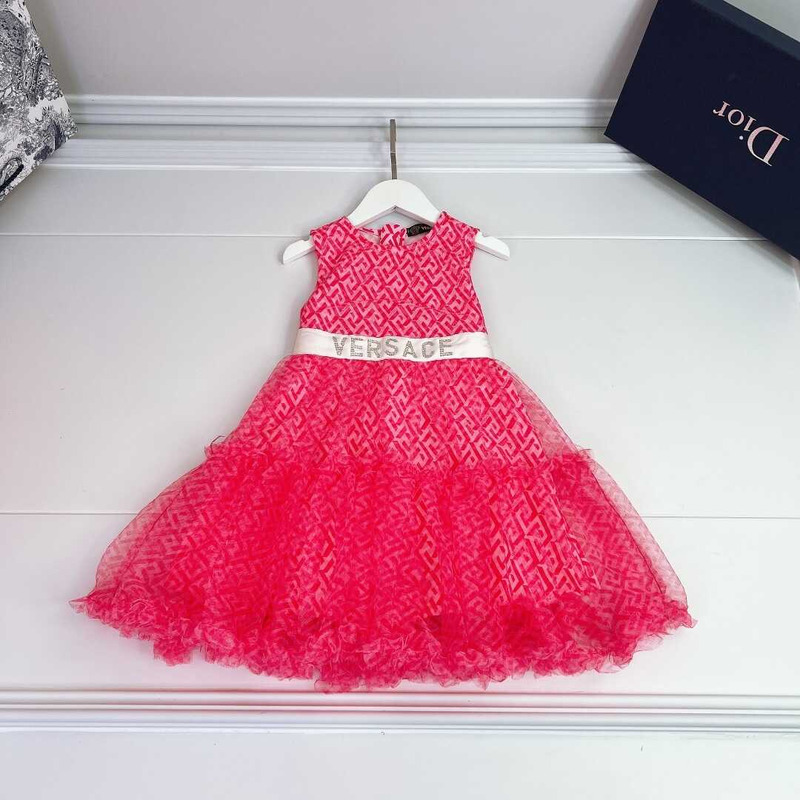 Versace Kids Lace Monogram Dress Pink