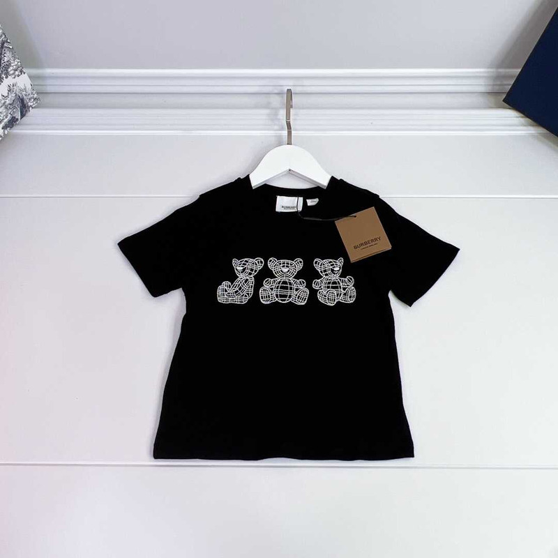 B**rry kids black t-shirt with teddy bear and vintage check pleated skirt