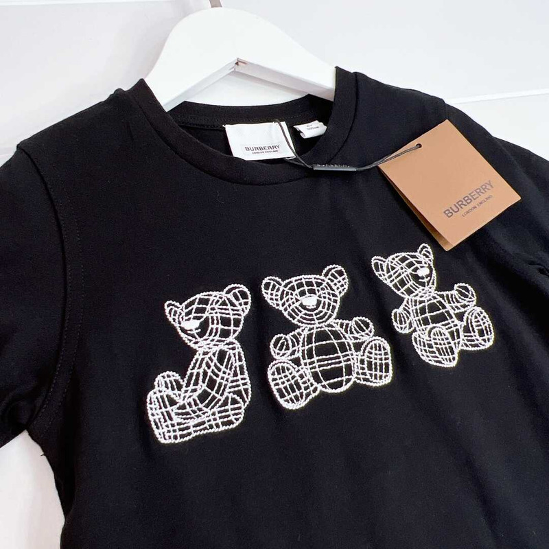 B**rry kids black t-shirt with teddy bear and vintage check pleated skirt