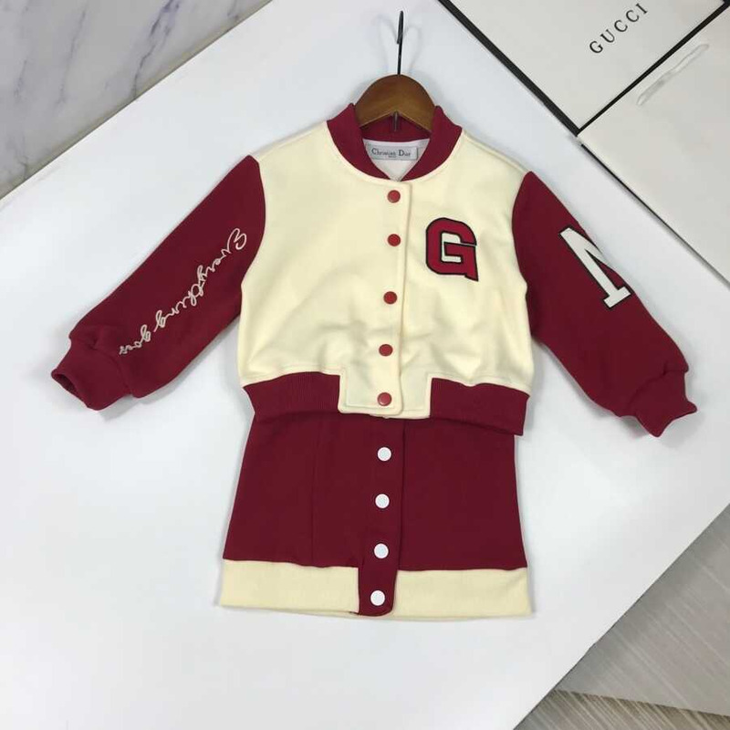 D*or kids embroidery letter jacket single breasted short skirt two piece matching set red