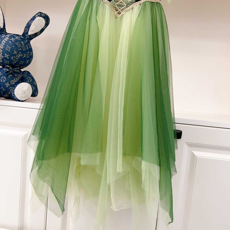 D*or kids sequin hem contrast mesh gown dress green