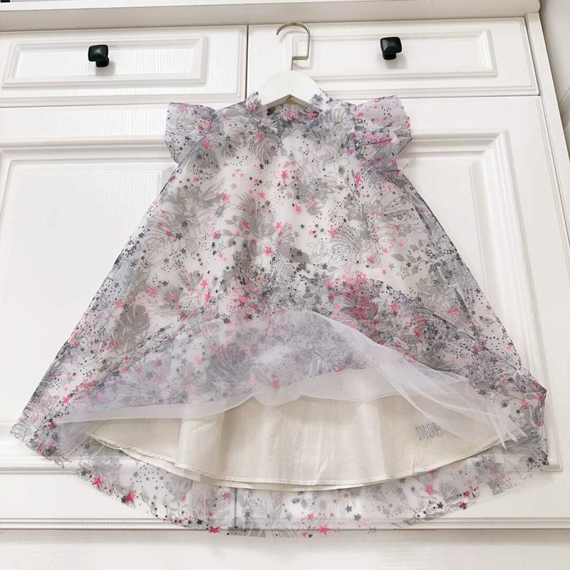 D*or kids lace floral dress grey