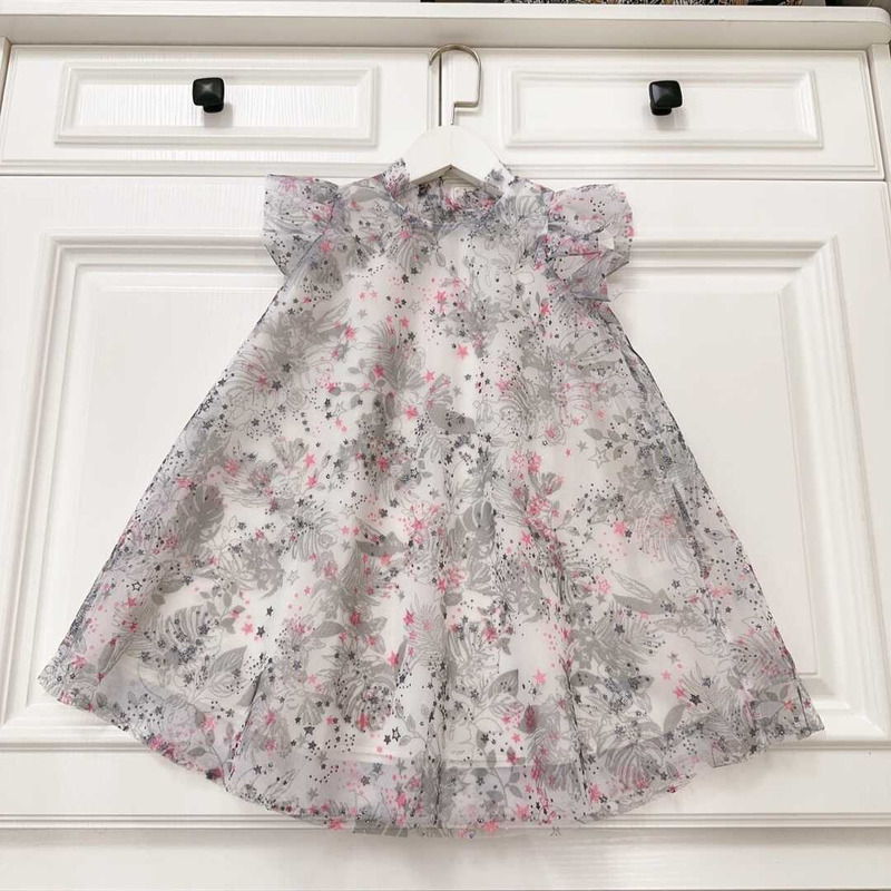 D*or kids lace floral dress grey