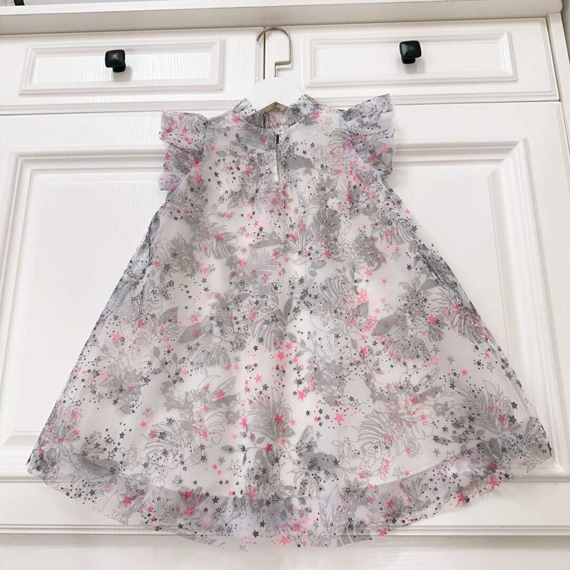 D*or kids lace floral dress grey