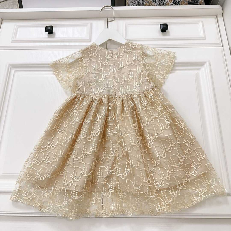 D*or kids lace cotton dress gold