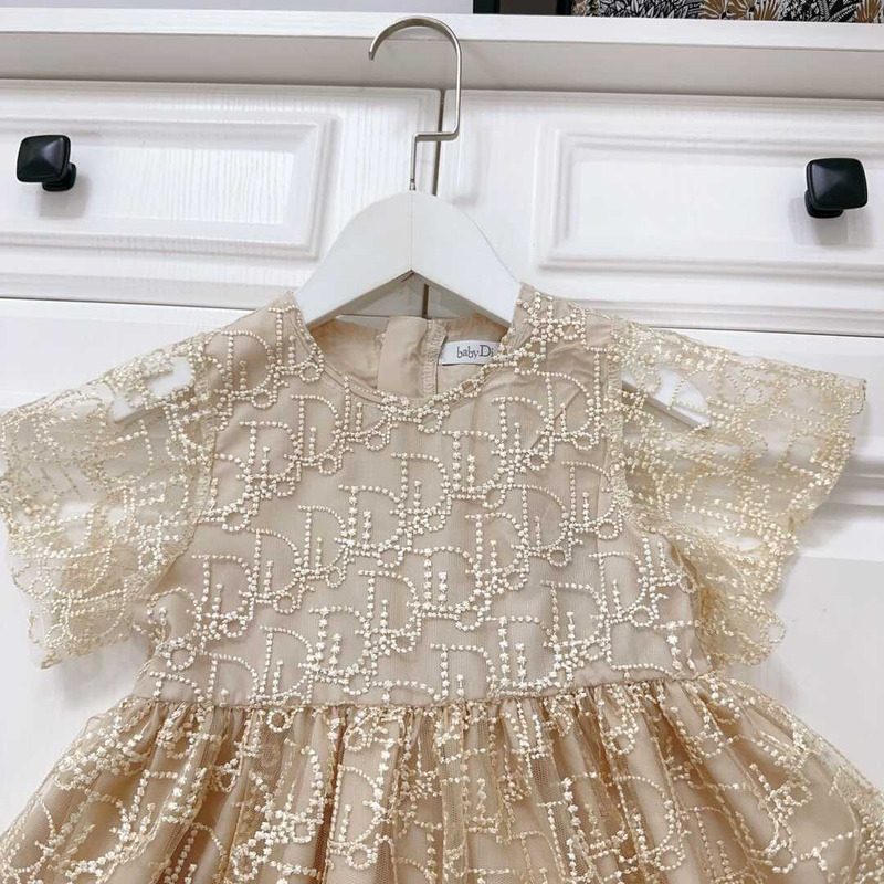 D*or kids lace cotton dress gold