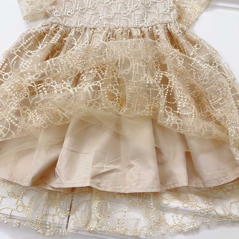 D*or kids lace cotton dress gold