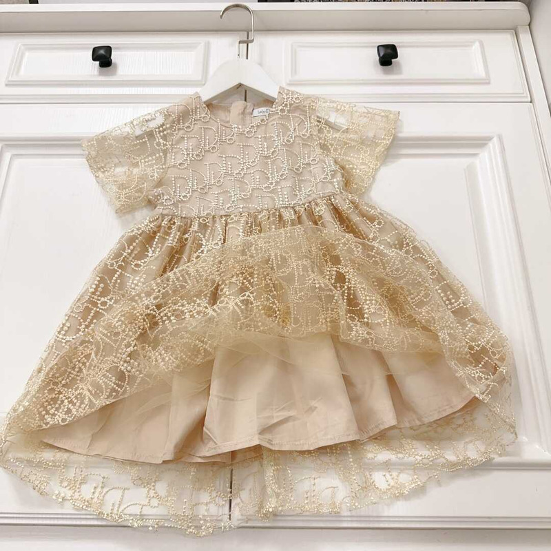 D*or kids lace cotton dress gold