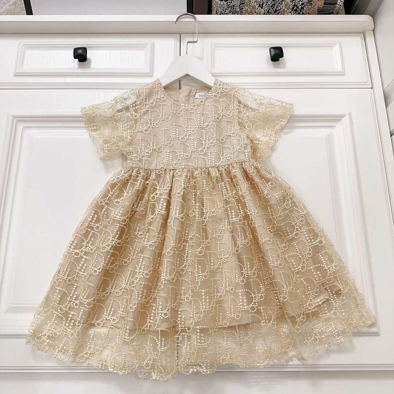 D*or kids lace cotton dress gold