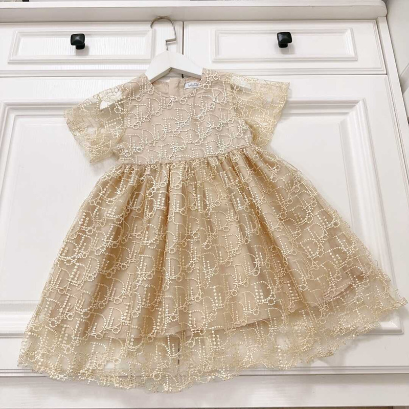 D*or kids lace cotton dress gold