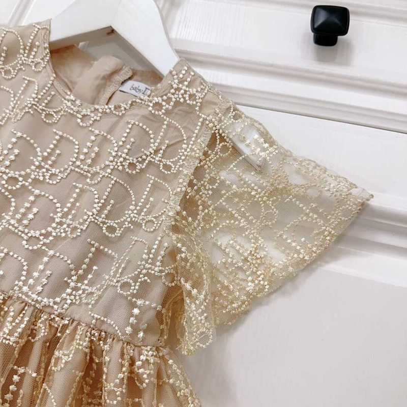 D*or kids lace cotton dress gold