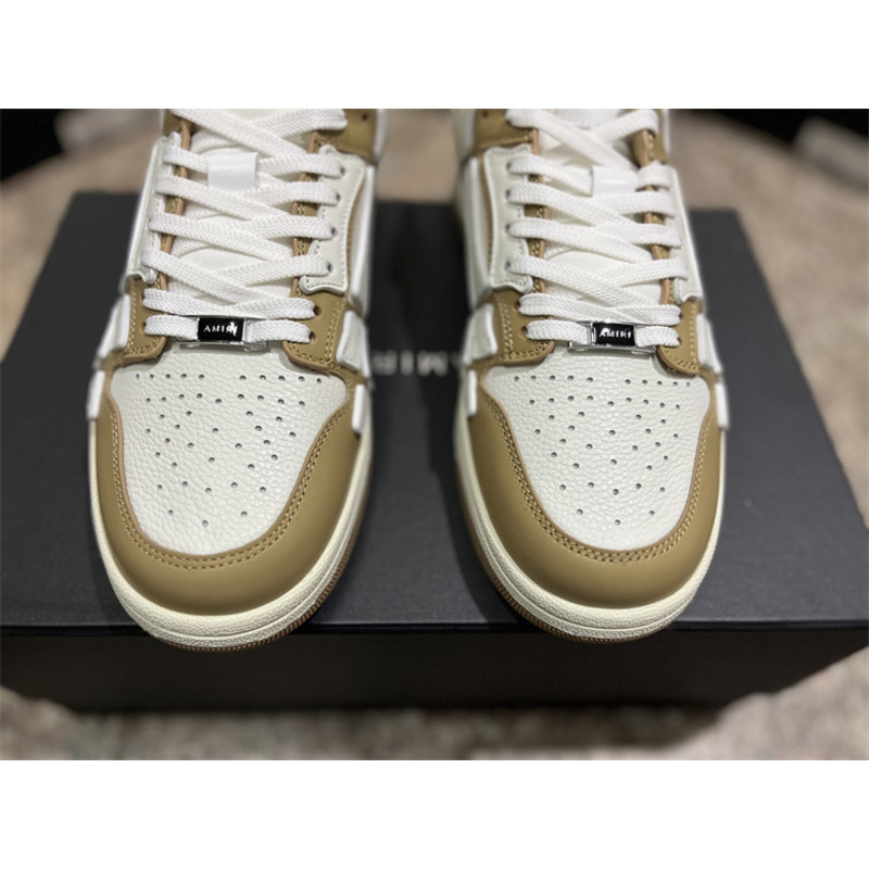 AMIRI Skel Leather Low-Top Sneakers White&Brown