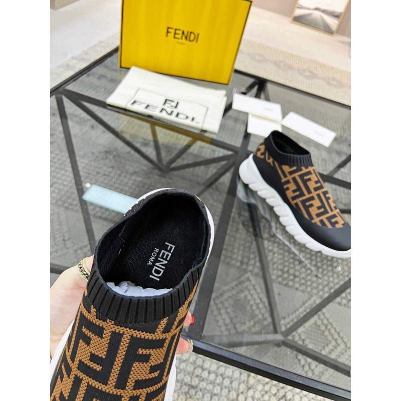 F**di low-top ff sock sneakers black&brown