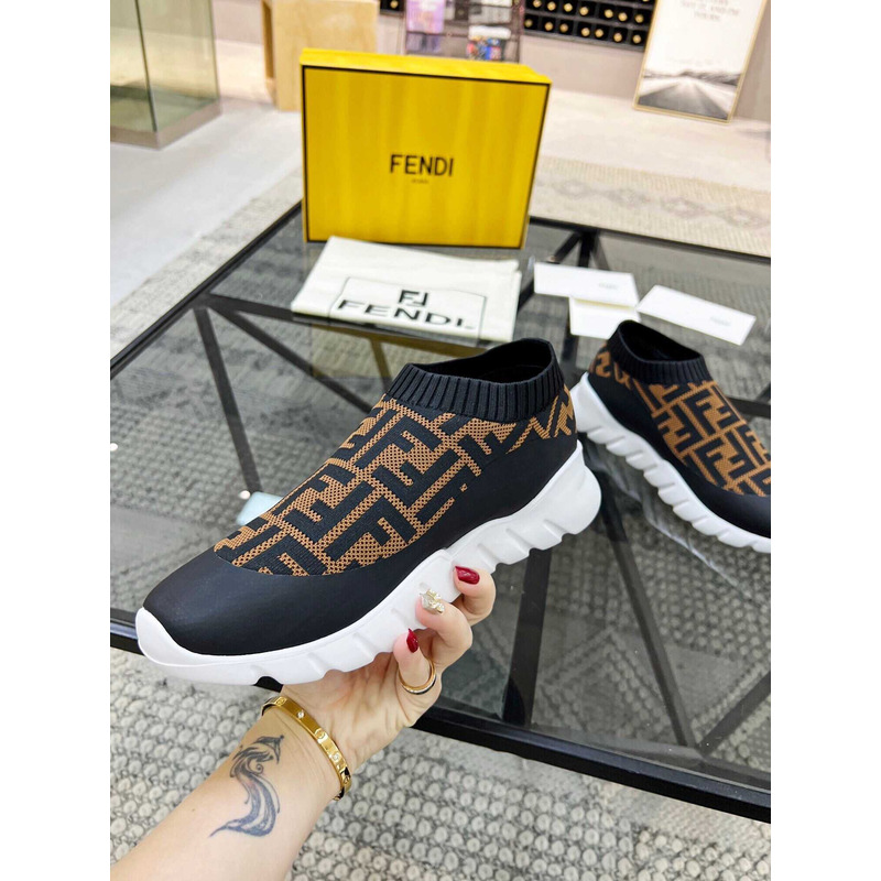 F**di low-top ff sock sneakers black&brown