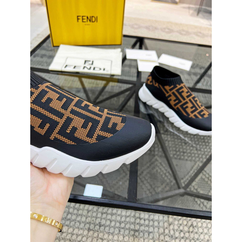 F**di low-top ff sock sneakers black&brown