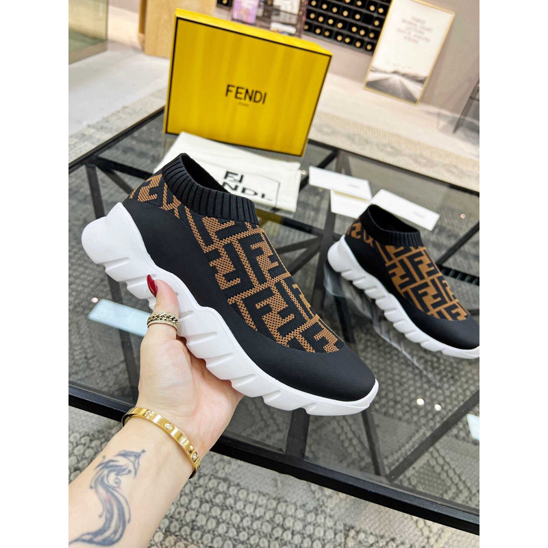 F**di low-top ff sock sneakers black&brown