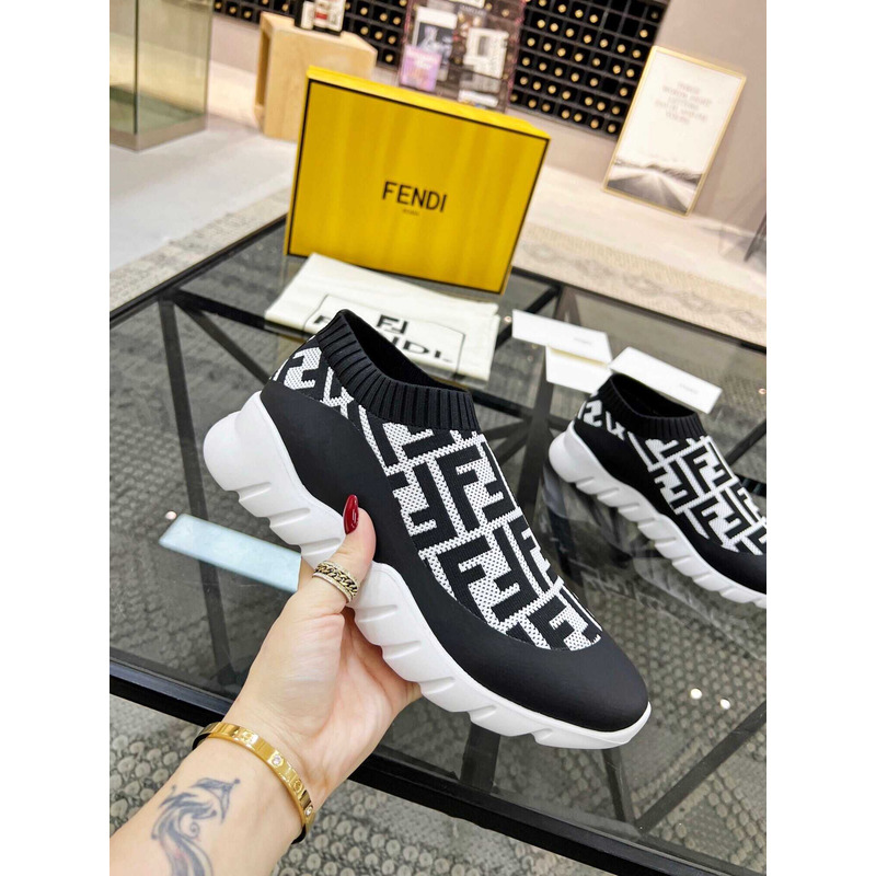 Low-Top FF Sock Sneakers Black&White