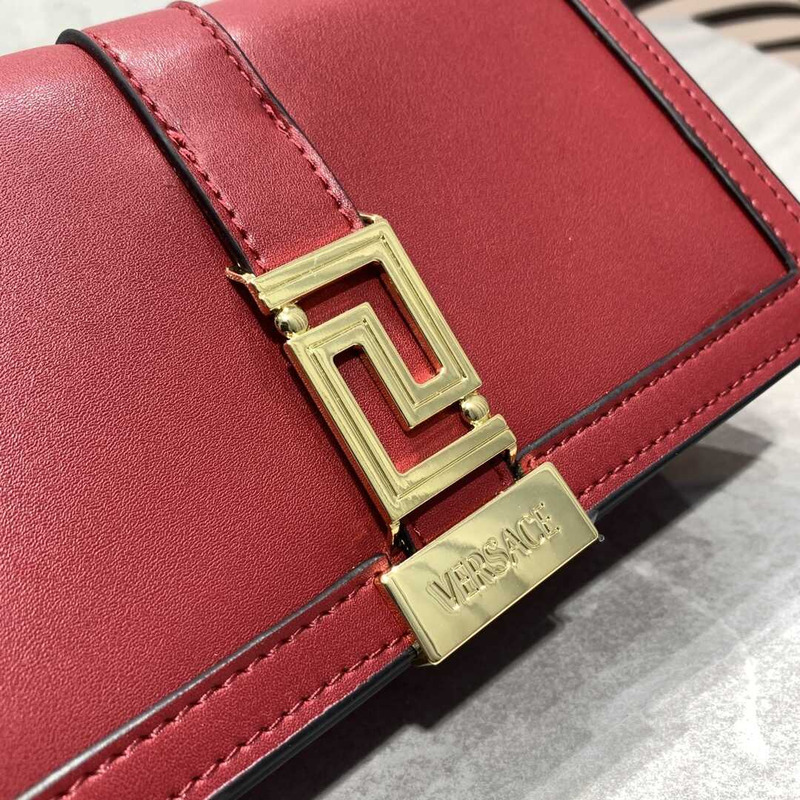 Versace Greca Goddess Leather Wallet On Chain Red