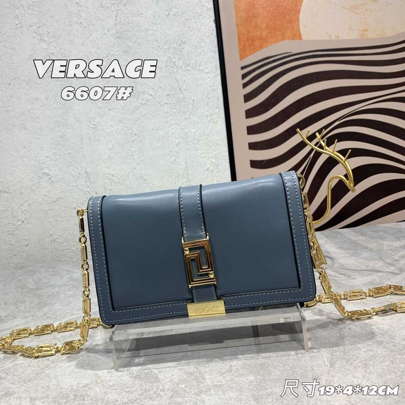 Versace Greca Goddess Leather Wallet On Chain Blue