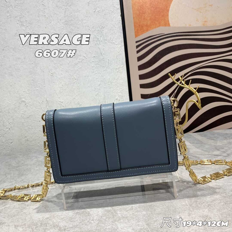 Versace Greca Goddess Leather Wallet On Chain Blue