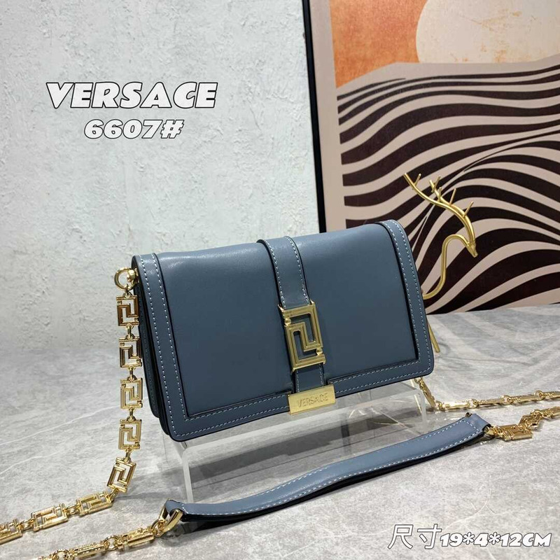 Versace Greca Goddess Leather Wallet On Chain Blue