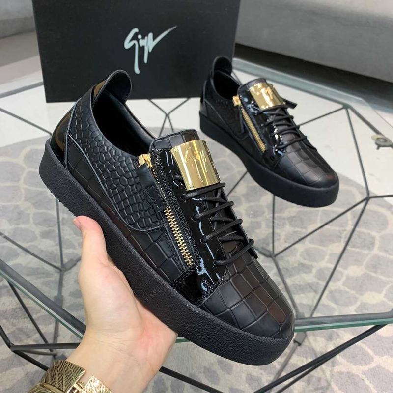 Giuseppe Zanotti Frankie Crocodile Embossed Low-Top Black Sneakers