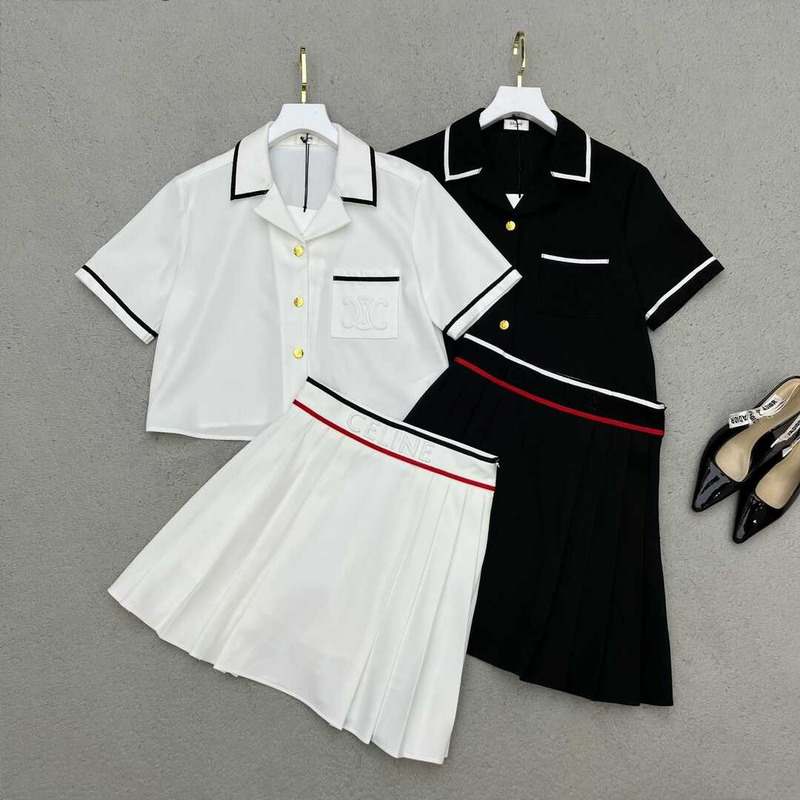 Ce**e cotton bowling shirt and skirt black