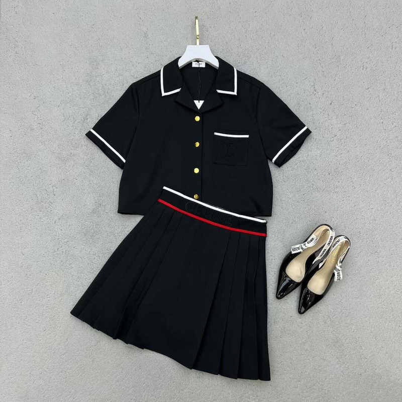 Ce**e cotton bowling shirt and skirt black