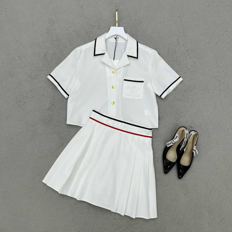 Ce**e cotton bowling shirt and skirt white