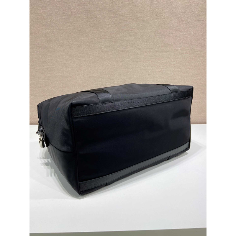 Pra*a unisex re-nylon and saffiano leather duffle bag-black