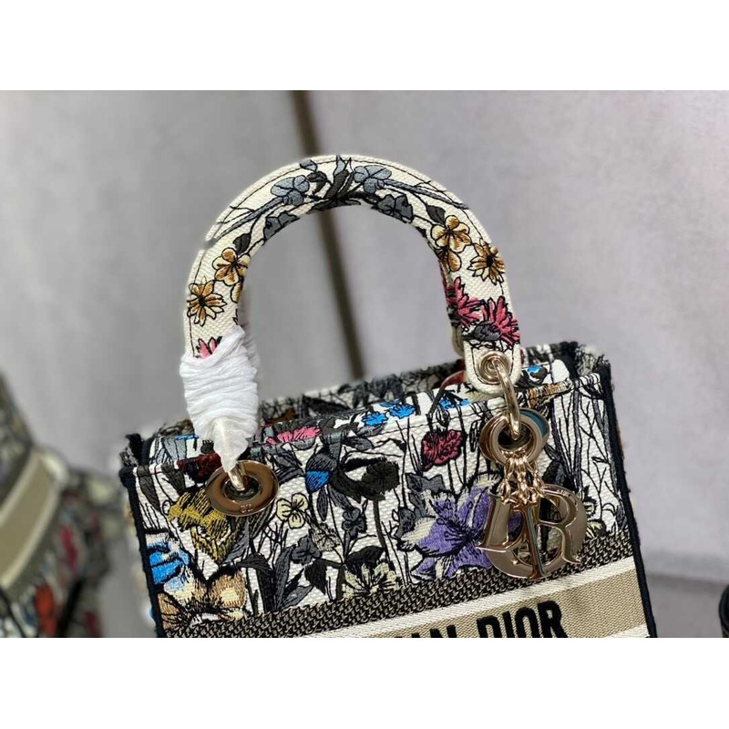 D*or multicolor D*or petites fleurs embroidery bag