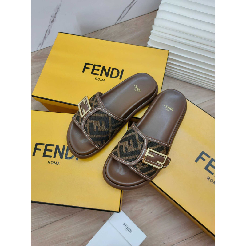 F**di feel fabric slides brown