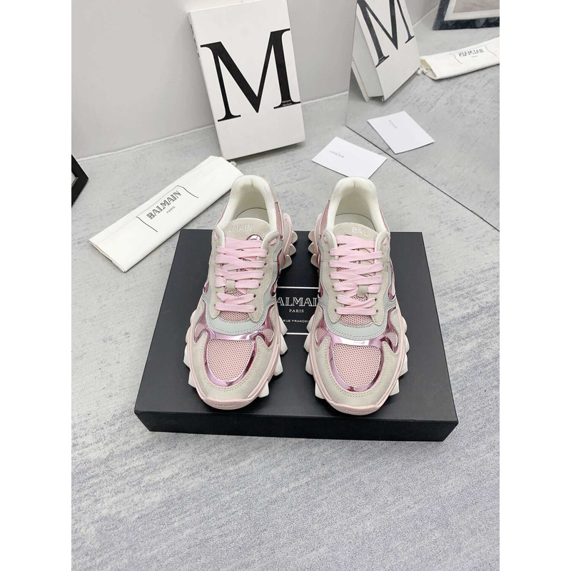 Balmain B-East Trainer In Leather Suede And Mesh Pink