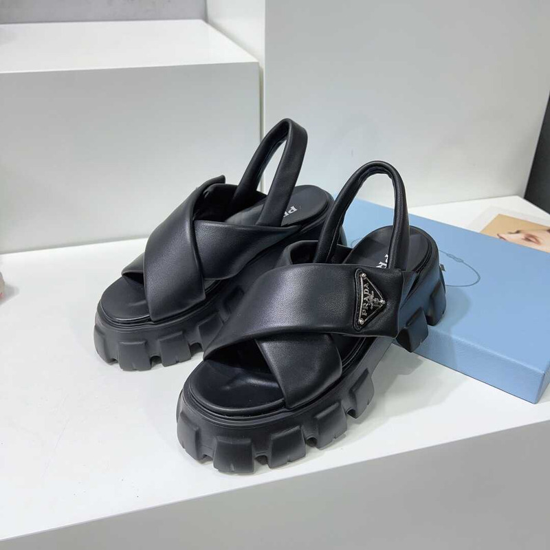 Pra*a monolith padded nappa leather sandals black