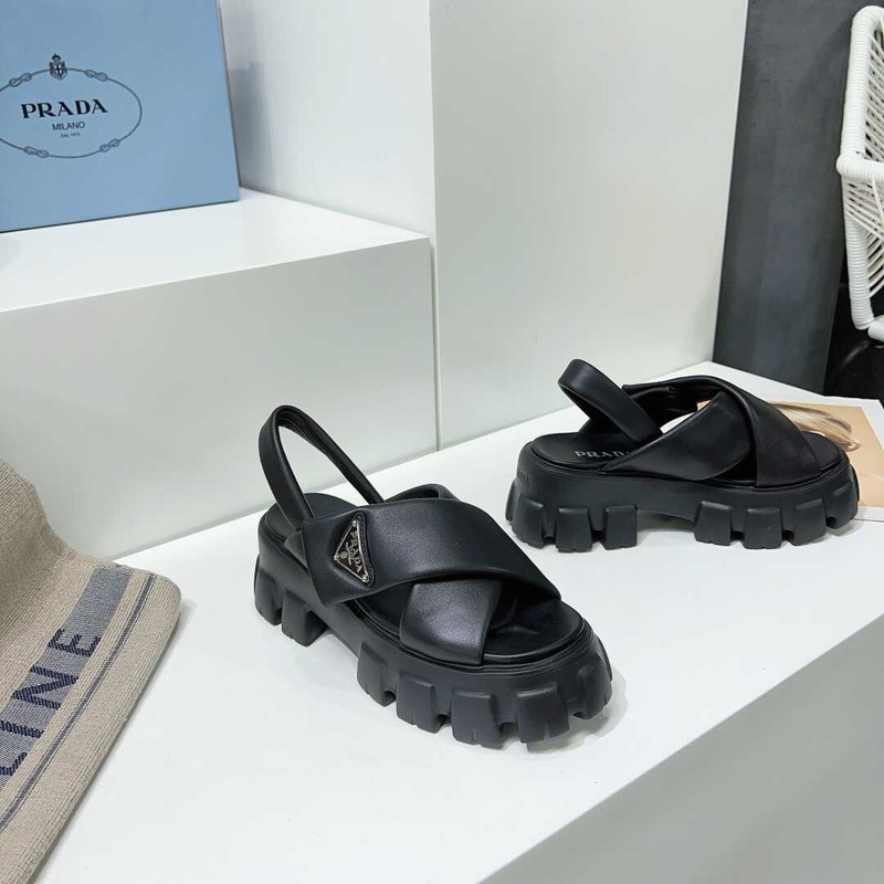 Pra*a monolith padded nappa leather sandals black