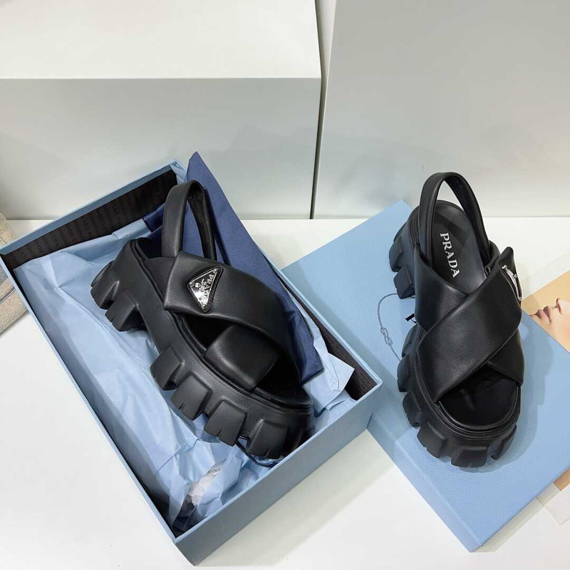 Pra*a monolith padded nappa leather sandals black