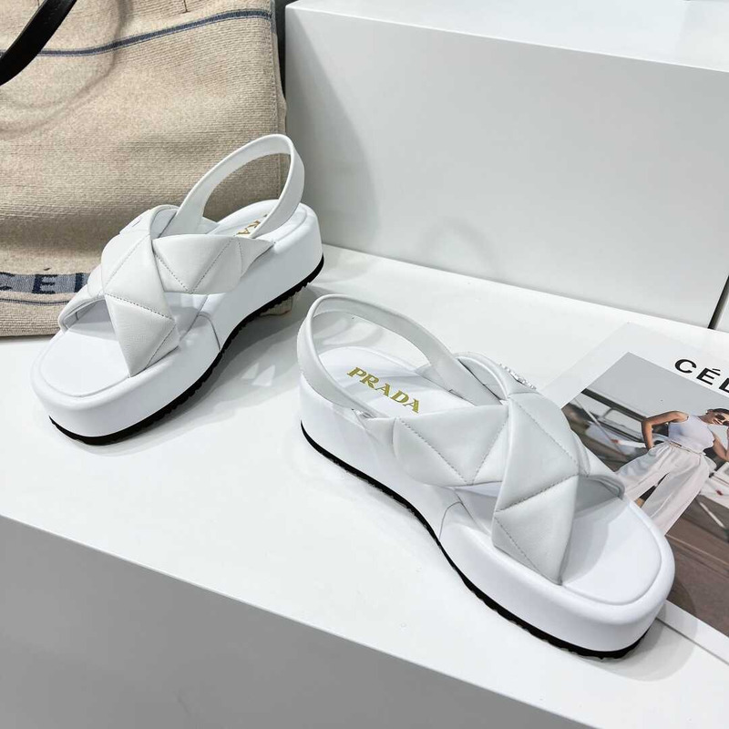 Pra*a quilted nappa leather flatform sandals white