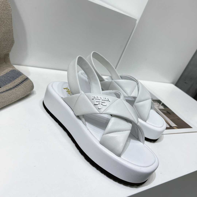 Pra*a quilted nappa leather flatform sandals white