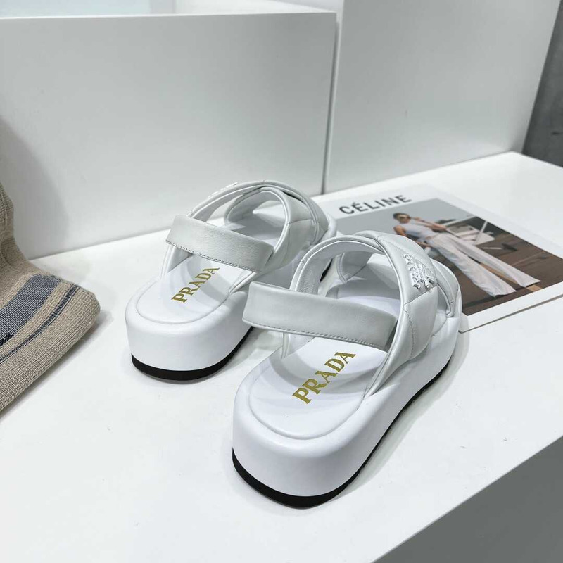 Pra*a quilted nappa leather flatform sandals white