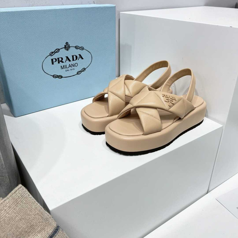 Pra*a quilted nappa leather flatform sandals beige