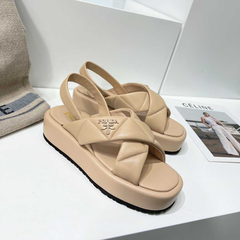 Pra*a quilted nappa leather flatform sandals beige