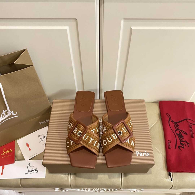 Ch**an louboutin crossimule leather sandals brown