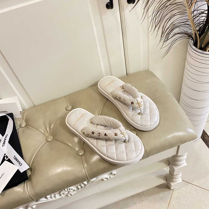 Ch*el leather sandals white