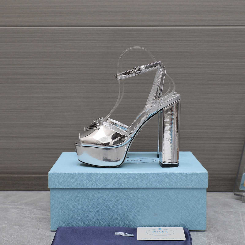 Pra*a metallic leather platform triangle logo sandals