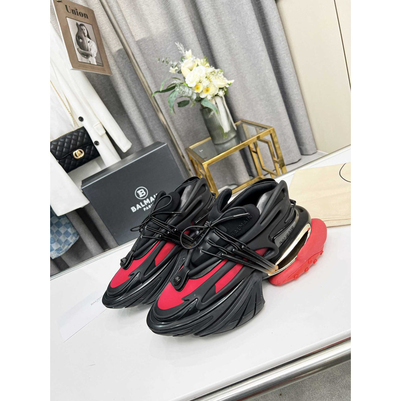 Balmain Unicorn Low Top Trainers Neoprene And Leather Red Black