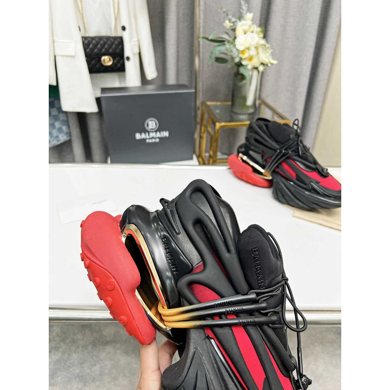 Balmain Unicorn Low Top Trainers Neoprene And Leather Red Black